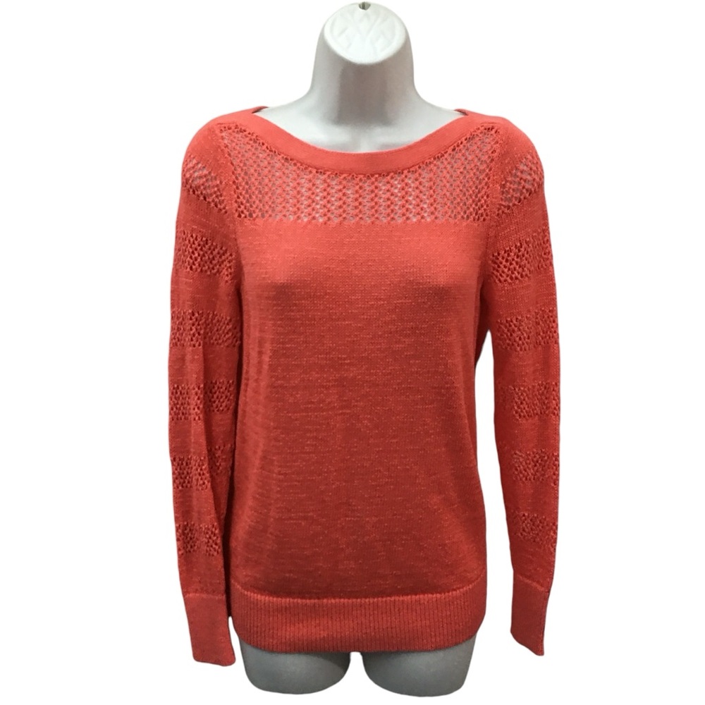 LOFT Coral Knit Boatneck Open Weave Sweater Top - Women’s XS